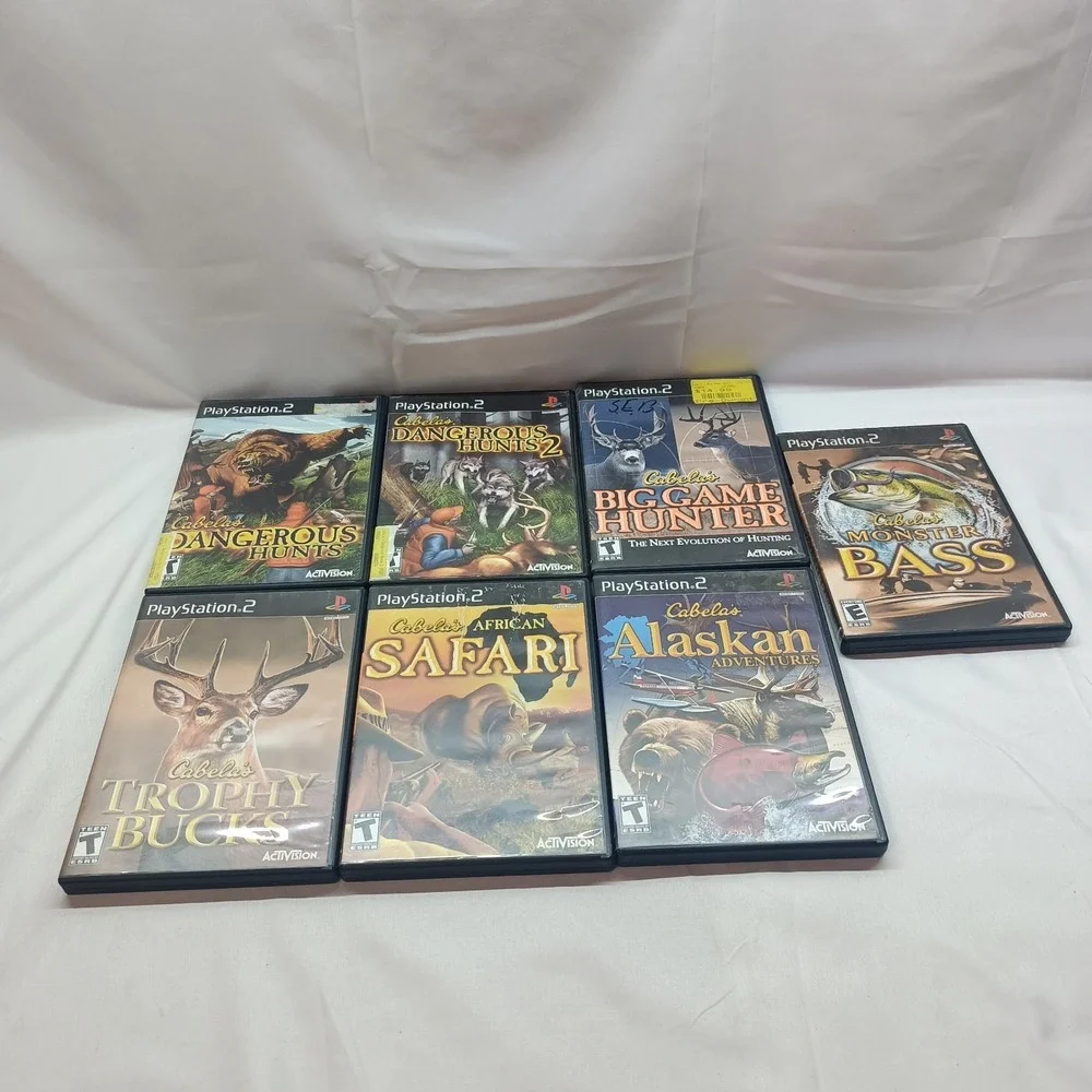 Lot Of 7 PS2 Cabela's Hunting Fishing Games PlayStation Memory Card 8MB
